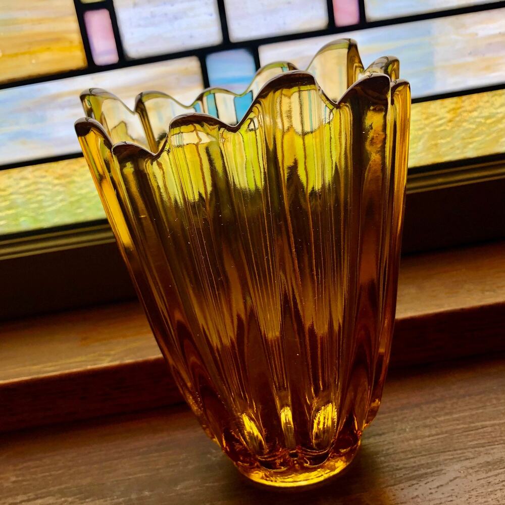 Vintage Fostoria Celestial Glass Flower Vase, Fluted Glass MCM Home Decor